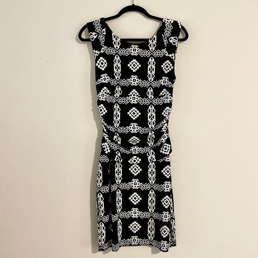 INC International Concepts Black and White Ruched Dress